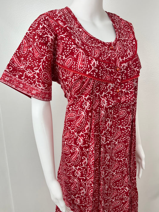 Red 100% Cotton Batik Print Nightgown for Women