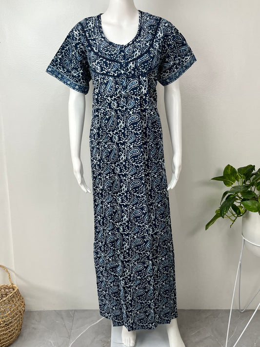 Navy Blue Pure Cotton Nighty for Women Soft & Comfortable