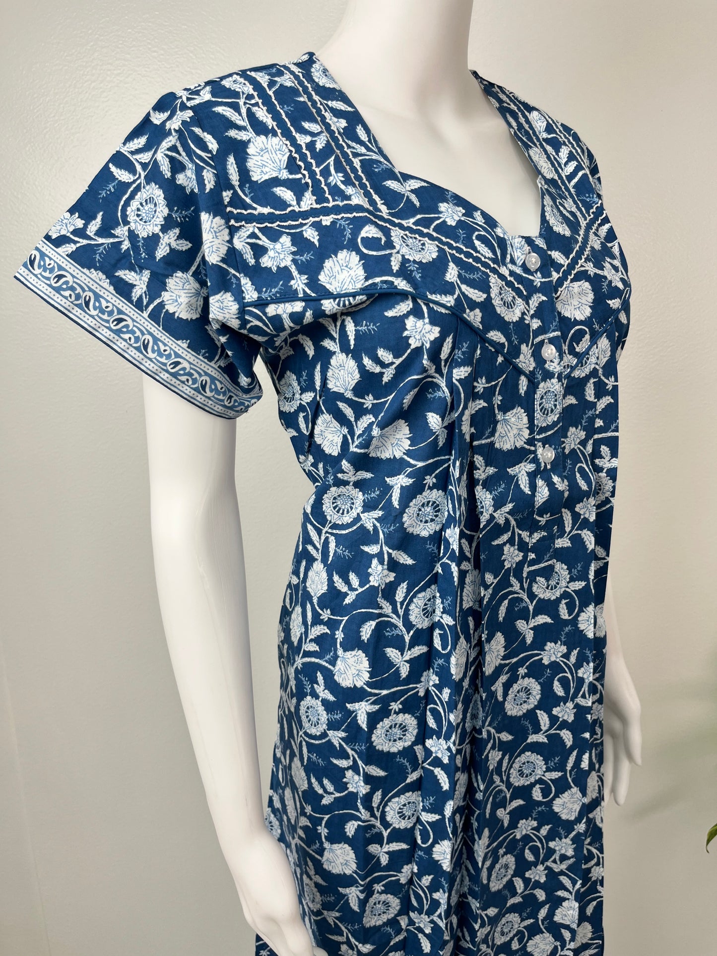 Royal Blue Pure Cotton Nightgown Soft & Comfortable