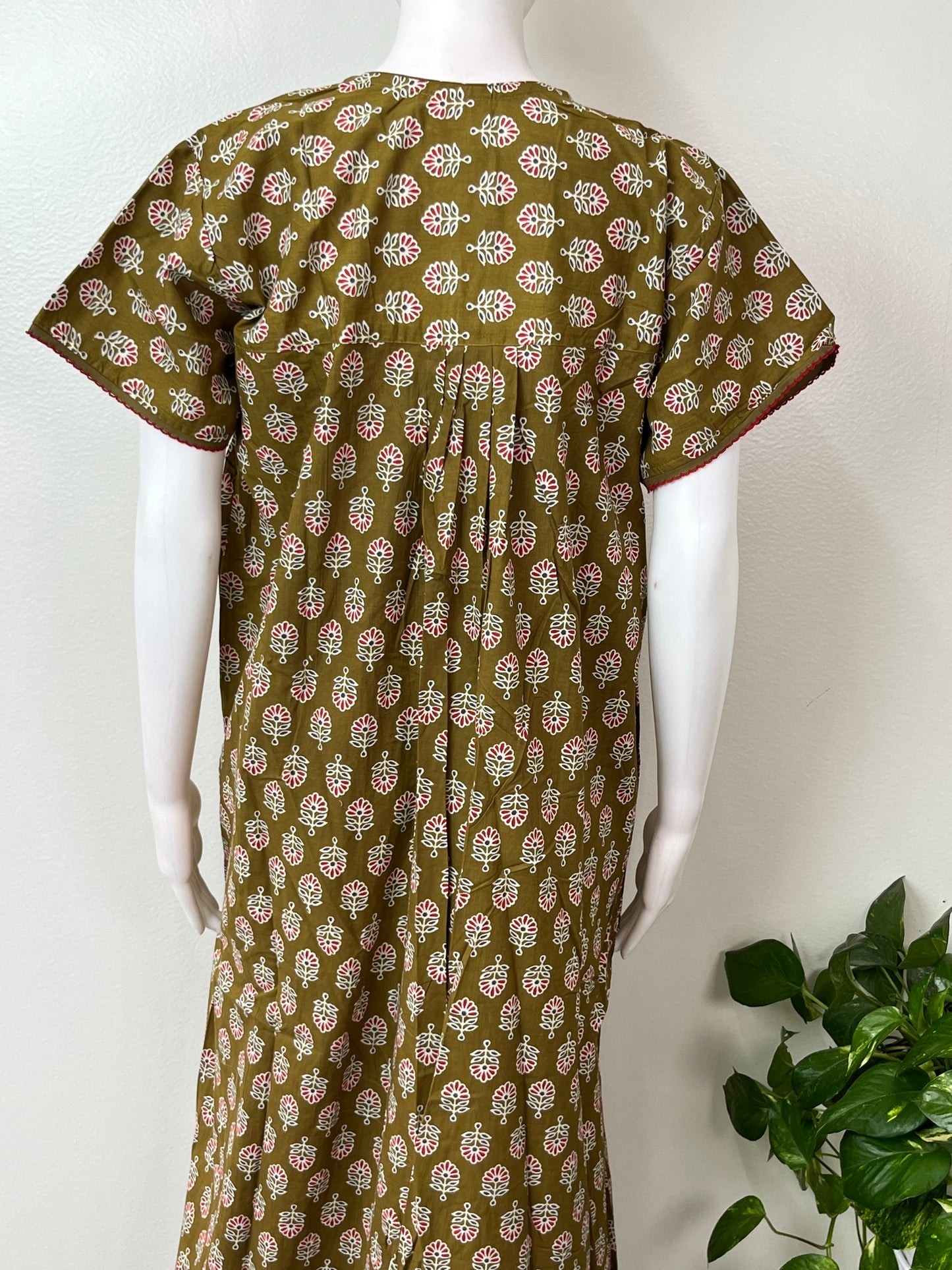 Olive Green Pure Cotton Nighty Elegant & Comfortable