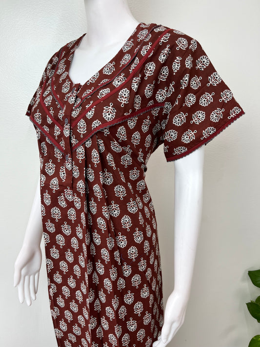 Maroon 100% Cotton Women's Nightgown