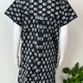 Black Pure Cotton Nightgown with Contrast Print