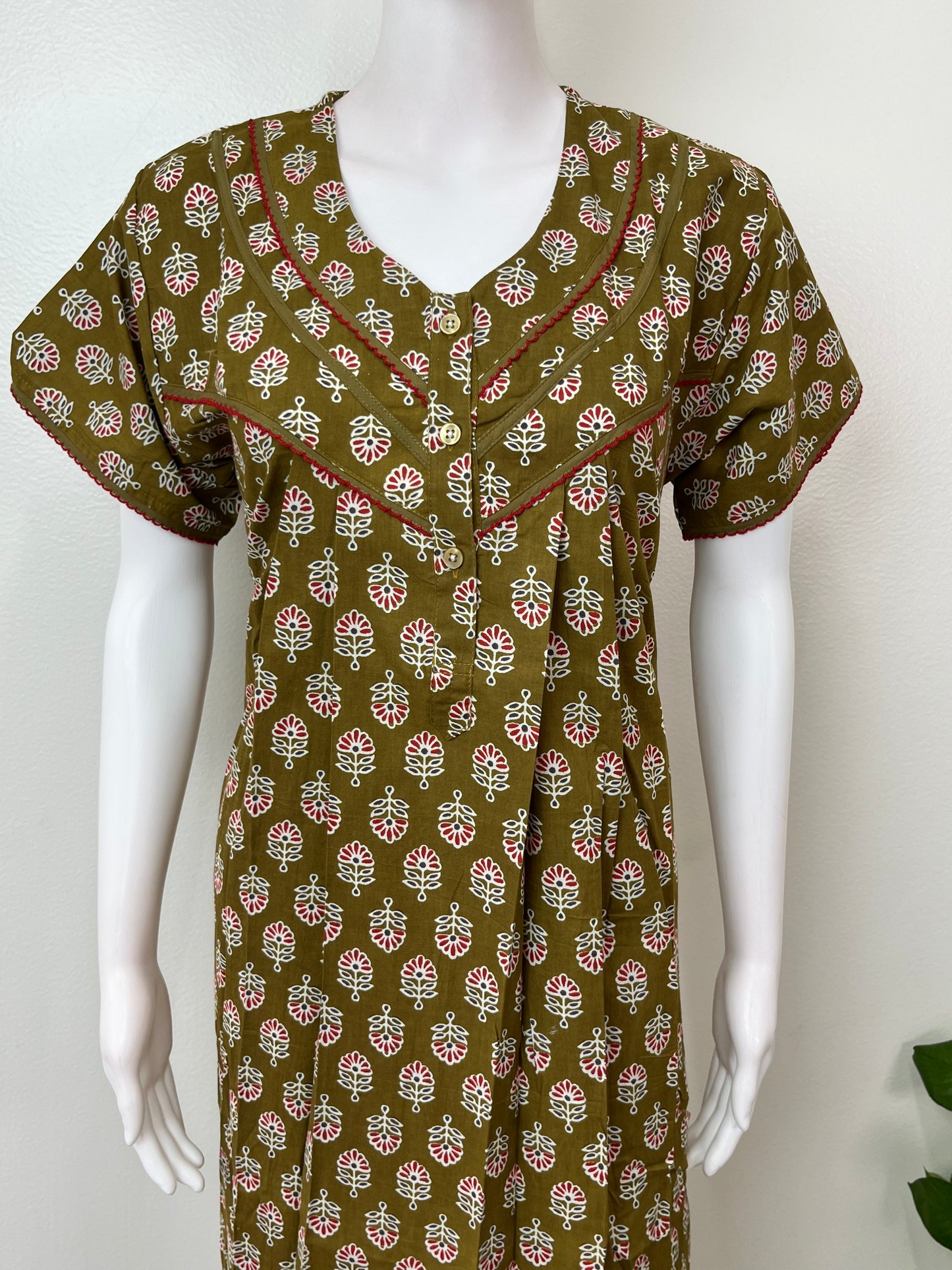 Olive Green Pure Cotton Nighty Elegant & Comfortable
