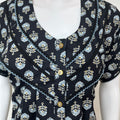 Black Pure Cotton Nightgown with Contrast Print