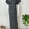 Black Pure Cotton Nightgown with Contrast Print
