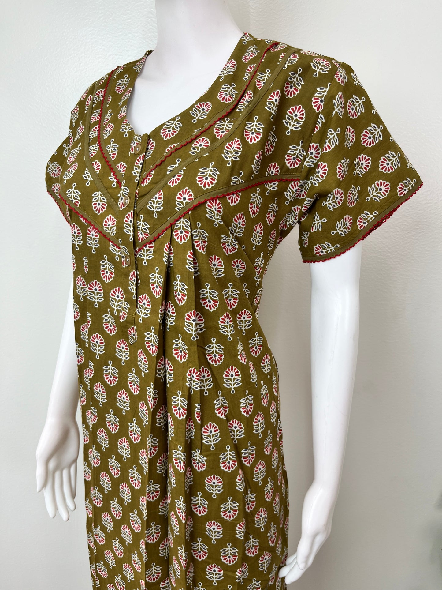 Olive Green Pure Cotton Nighty Elegant & Comfortable