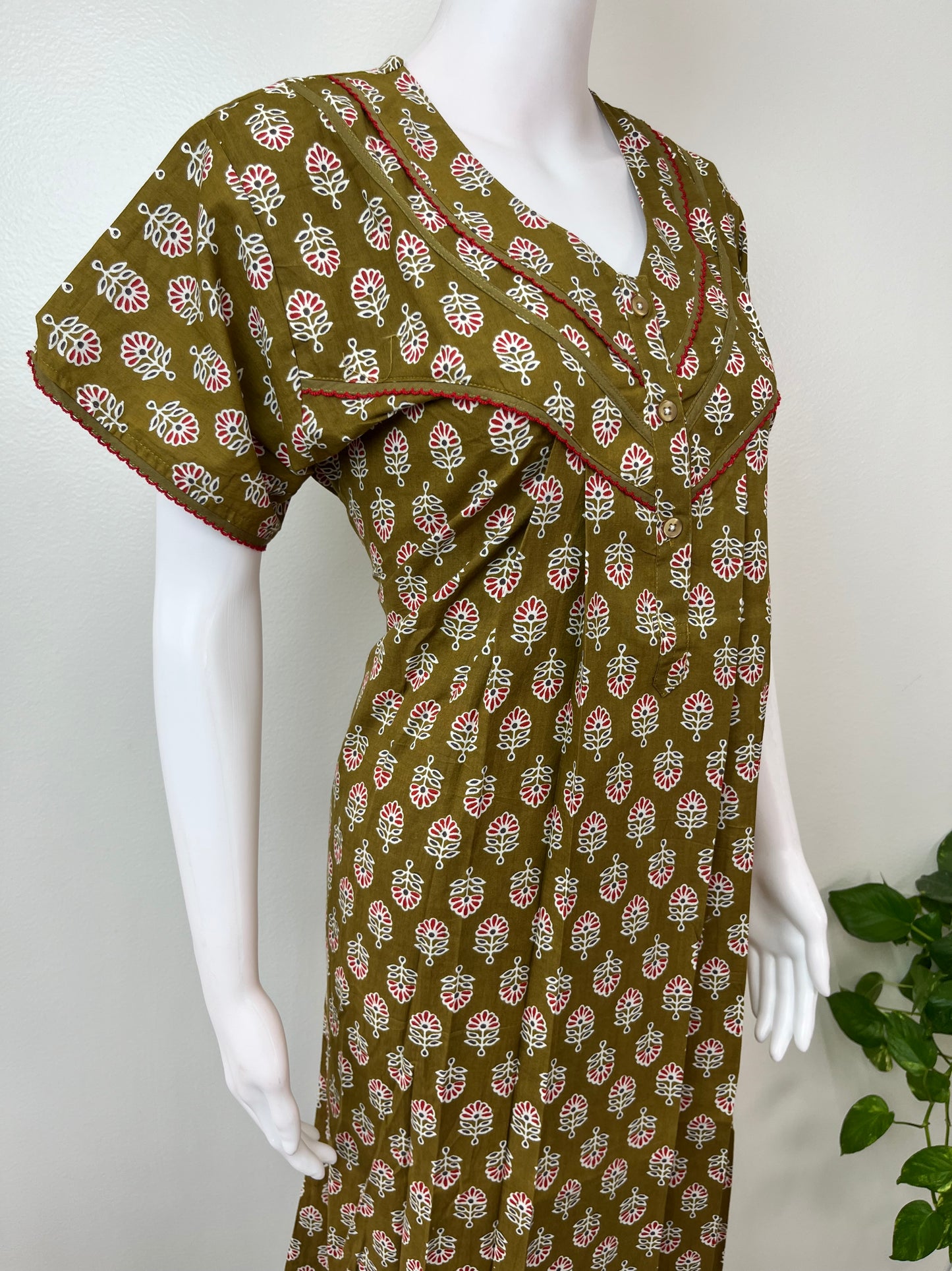 Olive Green Pure Cotton Nighty Elegant & Comfortable