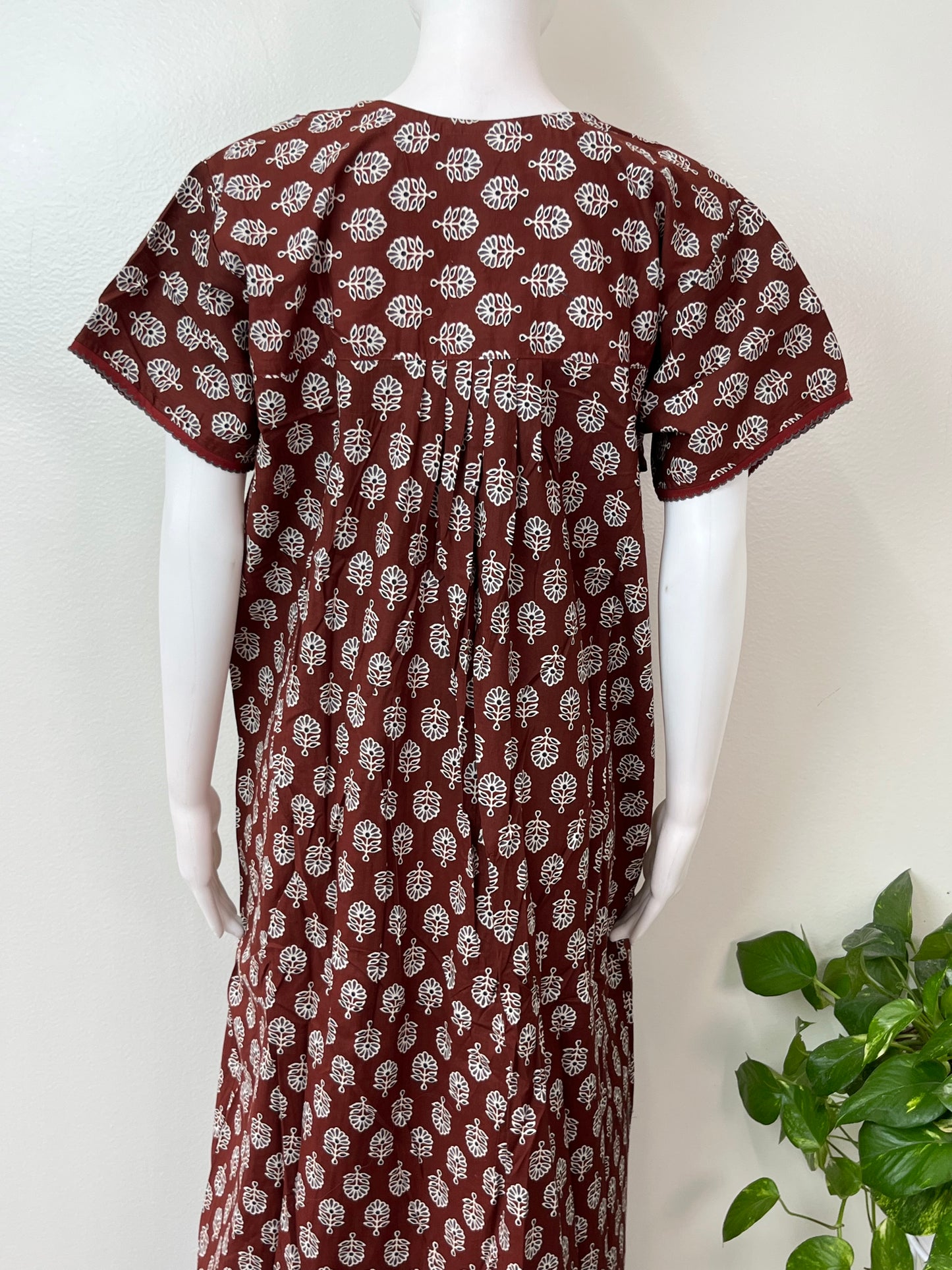 Maroon 100% Cotton Women's Nightgown