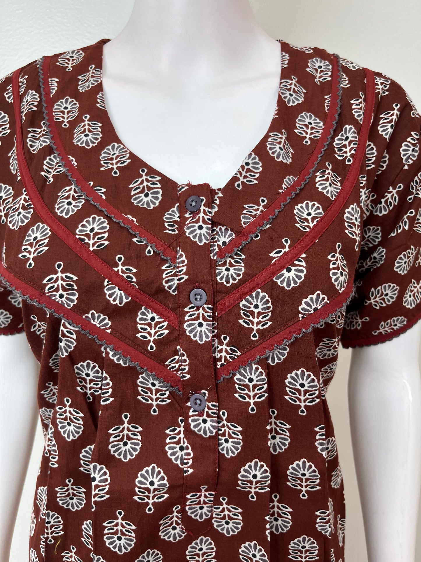 Maroon 100% Cotton Women's Nightgown