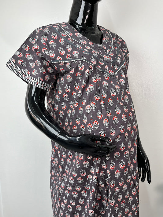 Grey Soft & Breathable Cotton Feeding Gown