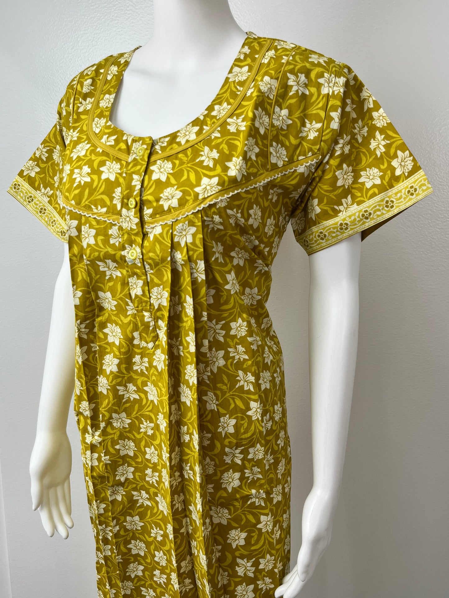 Sage Green Knee-Length Pure Cotton Women's Nighty Soft & Comfortable