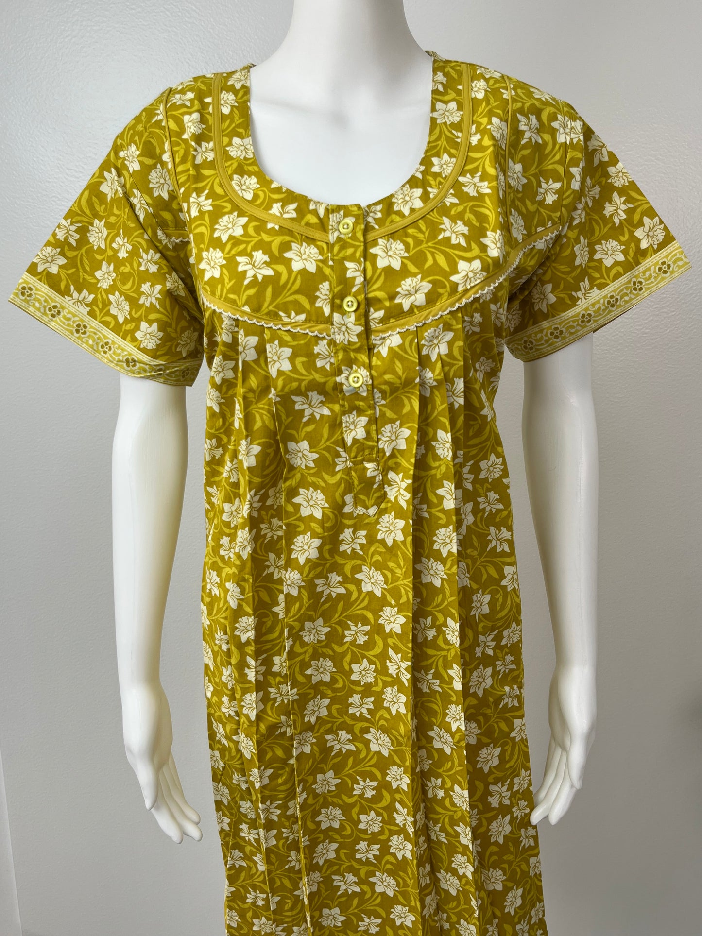 Sage Green Knee-Length Pure Cotton Women's Nighty Soft & Comfortable