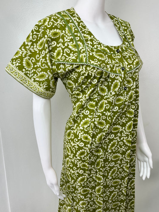 Olive Green Pure Cotton Nighty Elegant & Comfortable