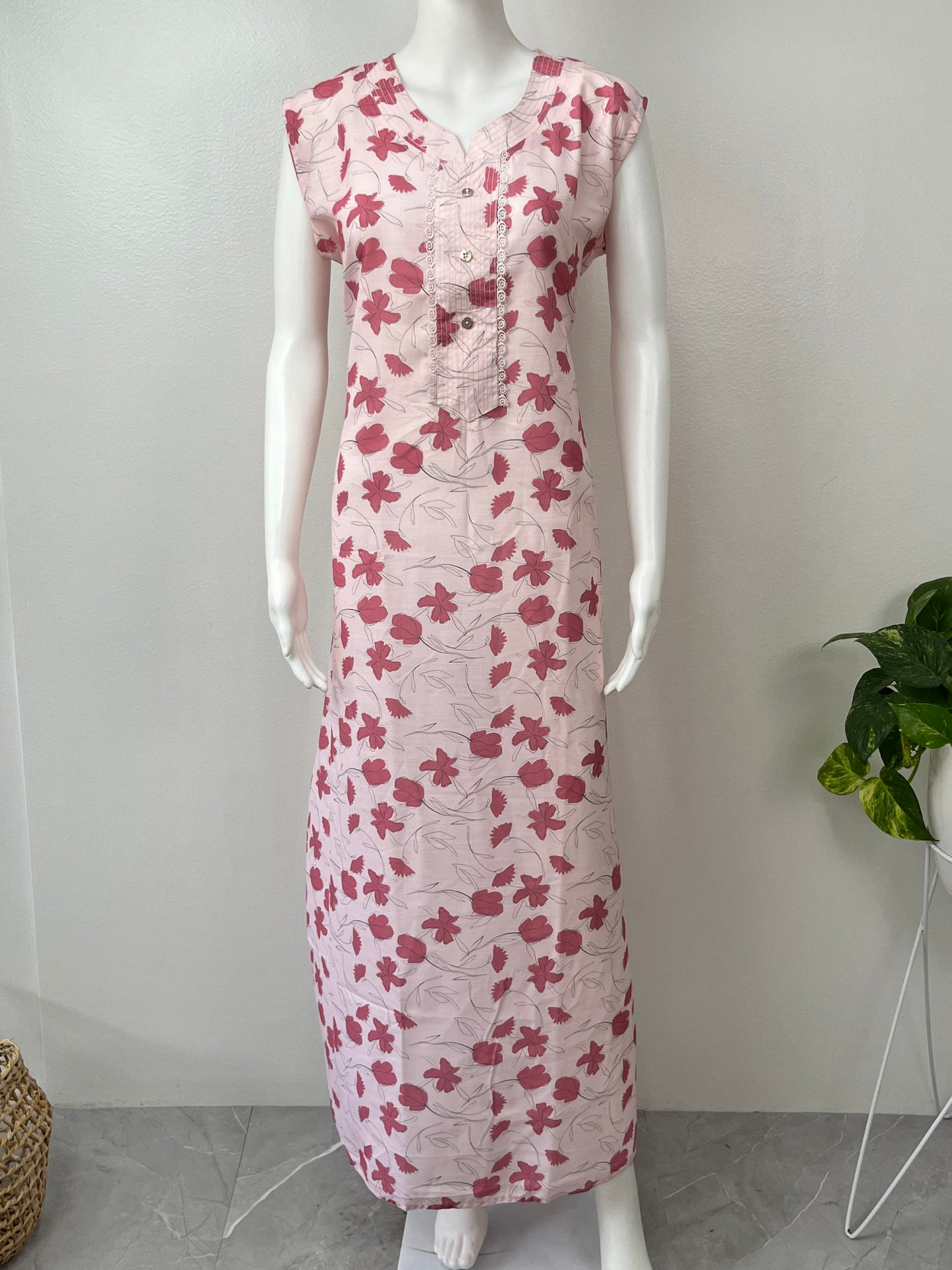 Baby Pink Sleeveless Nighty Soft & Elegant