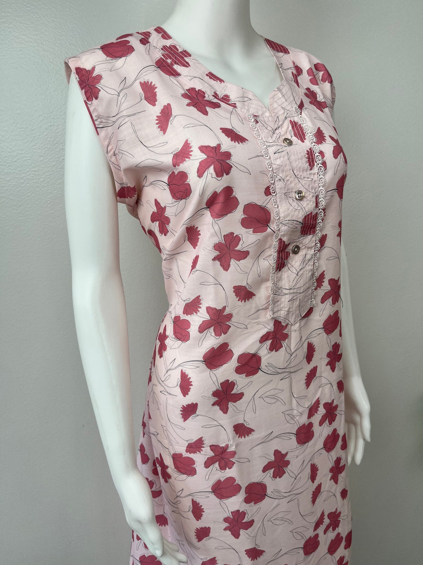 Baby Pink Sleeveless Nighty Soft & Elegant