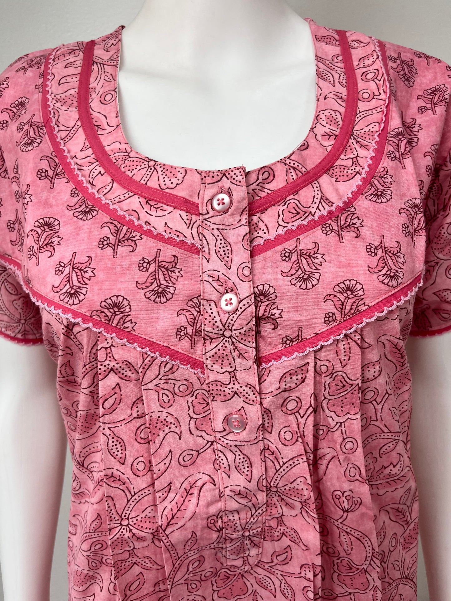 Peach Pleated Cotton Nightgown Soft & Comfortable