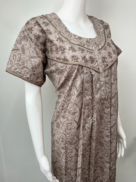 Grey Pure Cotton Nightgown with Embroidery