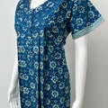 Blue Pure Cotton Nightgown With Contrast Print