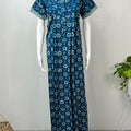Blue Pure Cotton Nightgown With Contrast Print
