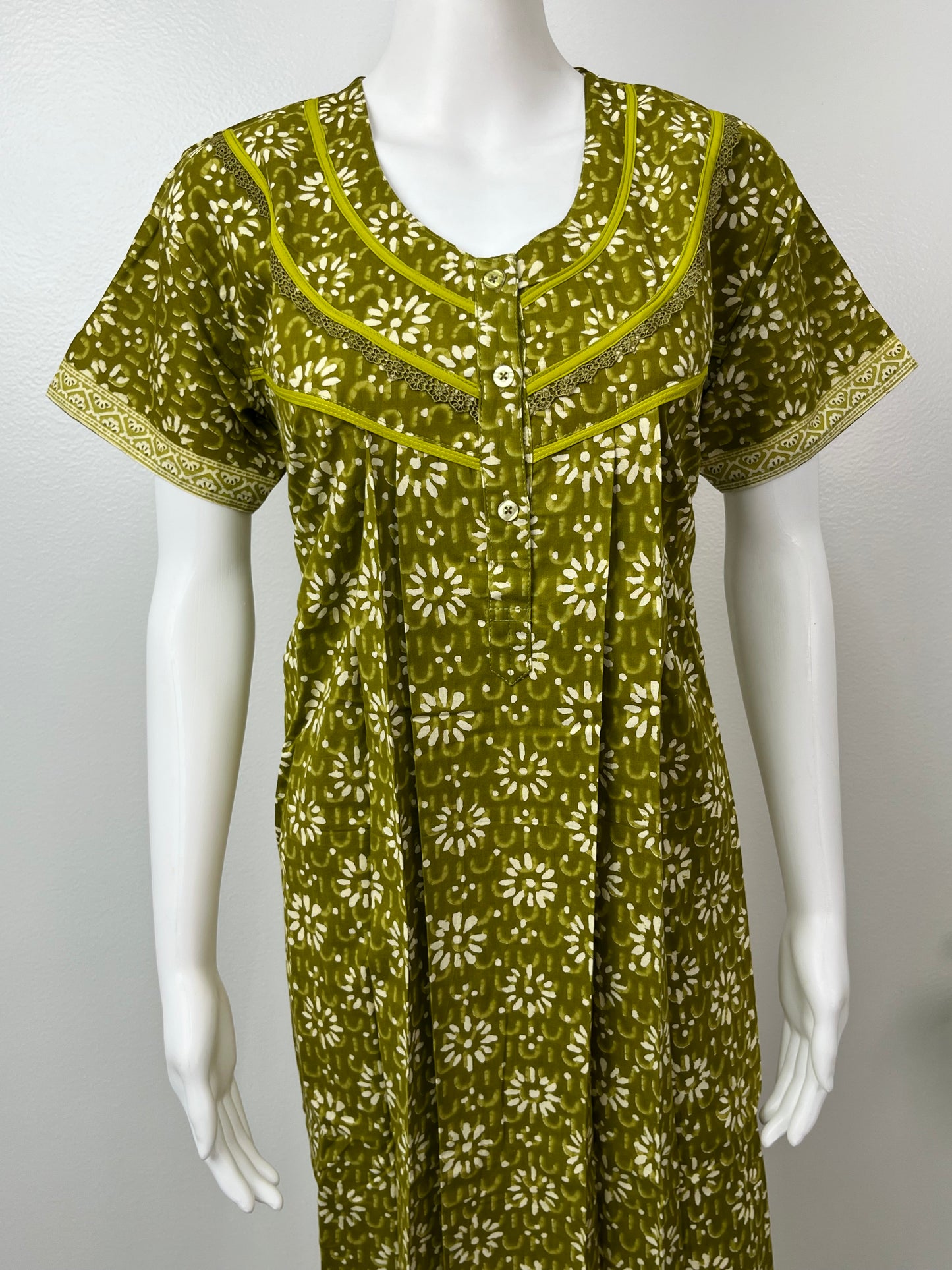 Sage Green Pure Cotton Nightgown Comfortable & Elegant