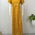 Mustard Pure Cotton Pleated Nighty for Women