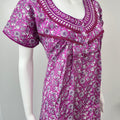 Purple Pleated 100% Cotton Nightgown with delicate Embroidery