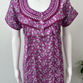 Purple Pleated 100% Cotton Nightgown with delicate Embroidery