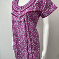 Purple Pleated 100% Cotton Nightgown with delicate Embroidery