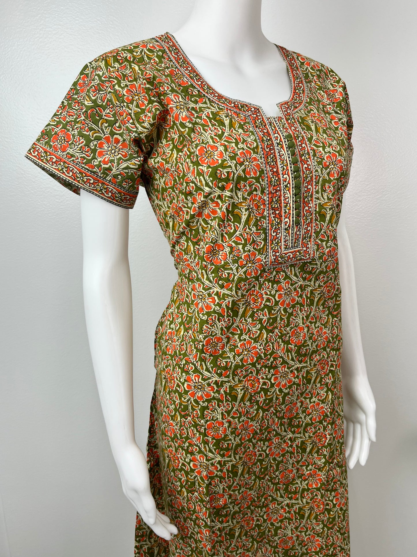 Olive Green Printed Pure Cotton Nightgown For Women