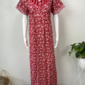 Red Floral Printed Pure Cotton Nightgown for Women