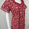 Red Floral Printed Pure Cotton Nightgown for Women