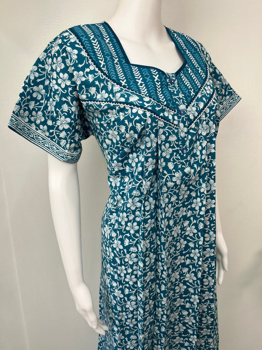 Teal Blue Cotton Nighty Comfortable & Elegant