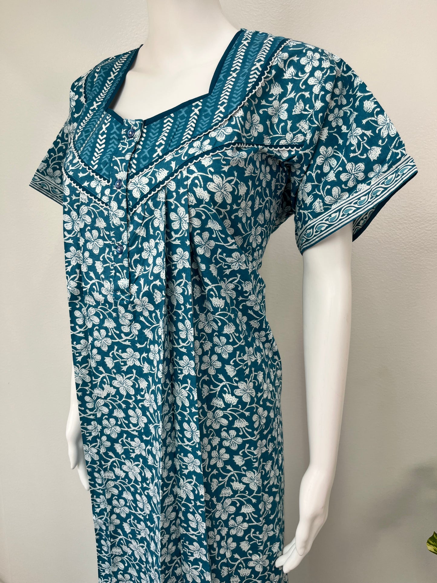 Teal Blue Cotton Nighty Comfortable & Elegant
