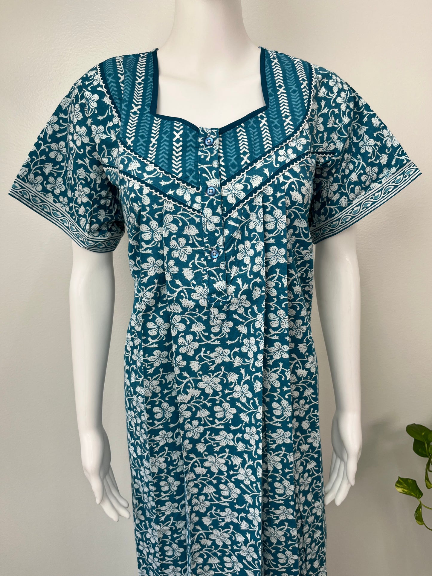 Teal Blue Cotton Nighty Comfortable & Elegant