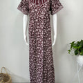 Maroon Pleated 100% Cotton Nighty for Women