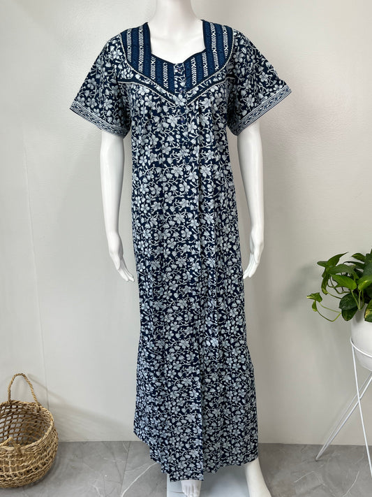 Navy Blue 100% Cotton Nighty Soft & Comfortable
