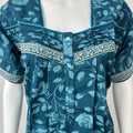 Teal Blue Pure Cotton Nightgown for Women- Rose Petals