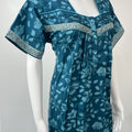 Teal Blue Pure Cotton Nightgown for Women- Rose Petals