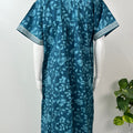 Teal Blue Pure Cotton Nightgown for Women- Rose Petals