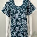 Teal Blue Floral Printed Cotton Nighty for Women