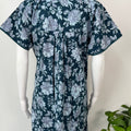 Teal Blue Floral Printed Cotton Nighty for Women