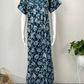 Teal Blue Floral Printed Cotton Nighty for Women