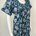 Teal Blue Floral Printed Cotton Nighty for Women