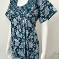 Teal Blue Floral Printed Cotton Nighty for Women