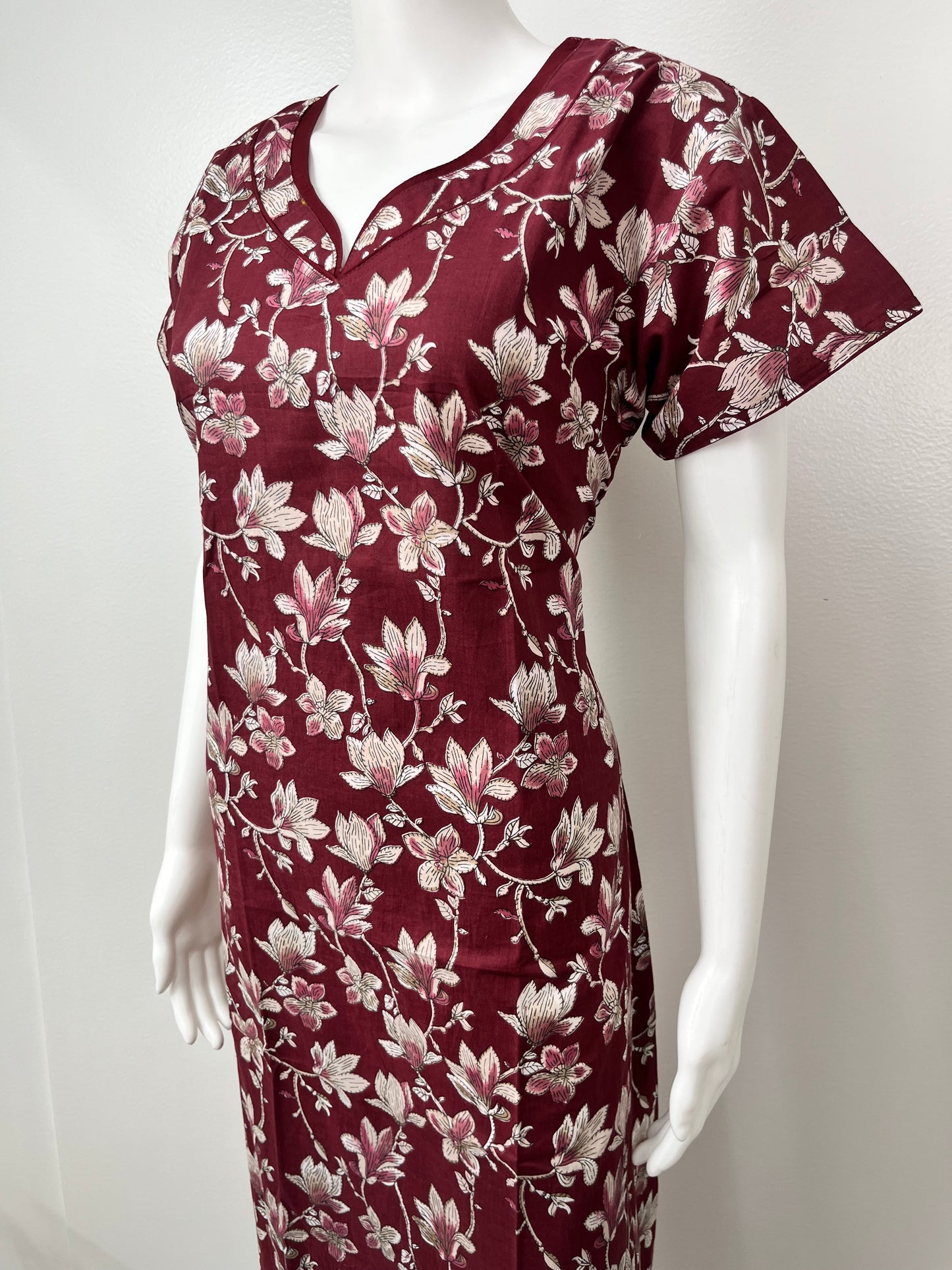 Maroon Pure Cotton Nightgown Comfortable & Elegant