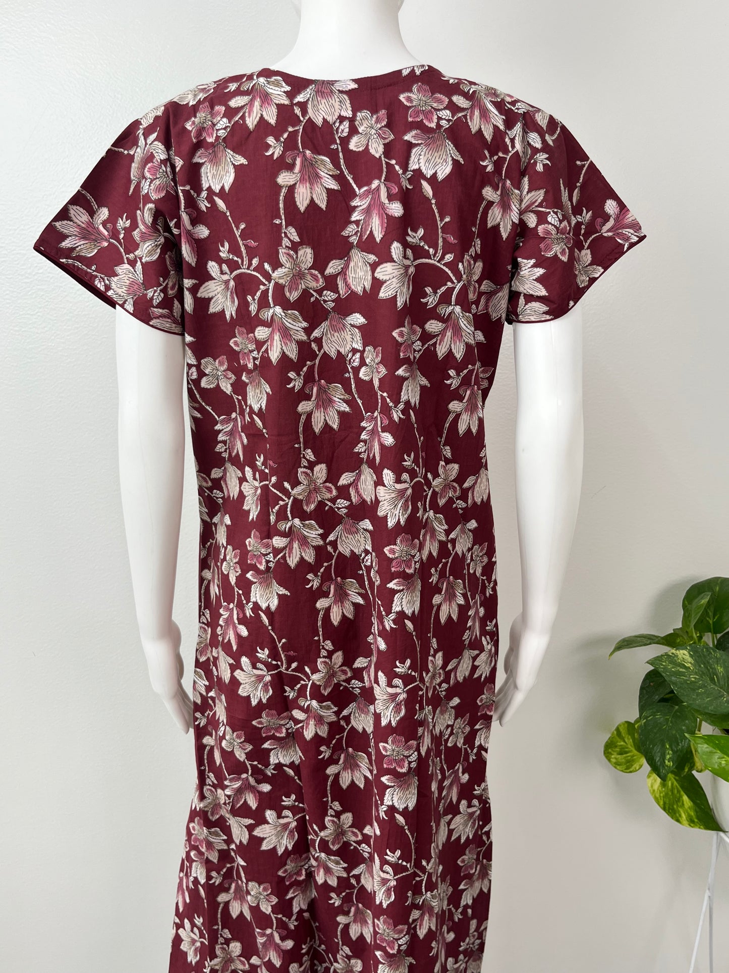 Maroon Pure Cotton Nightgown Comfortable & Elegant