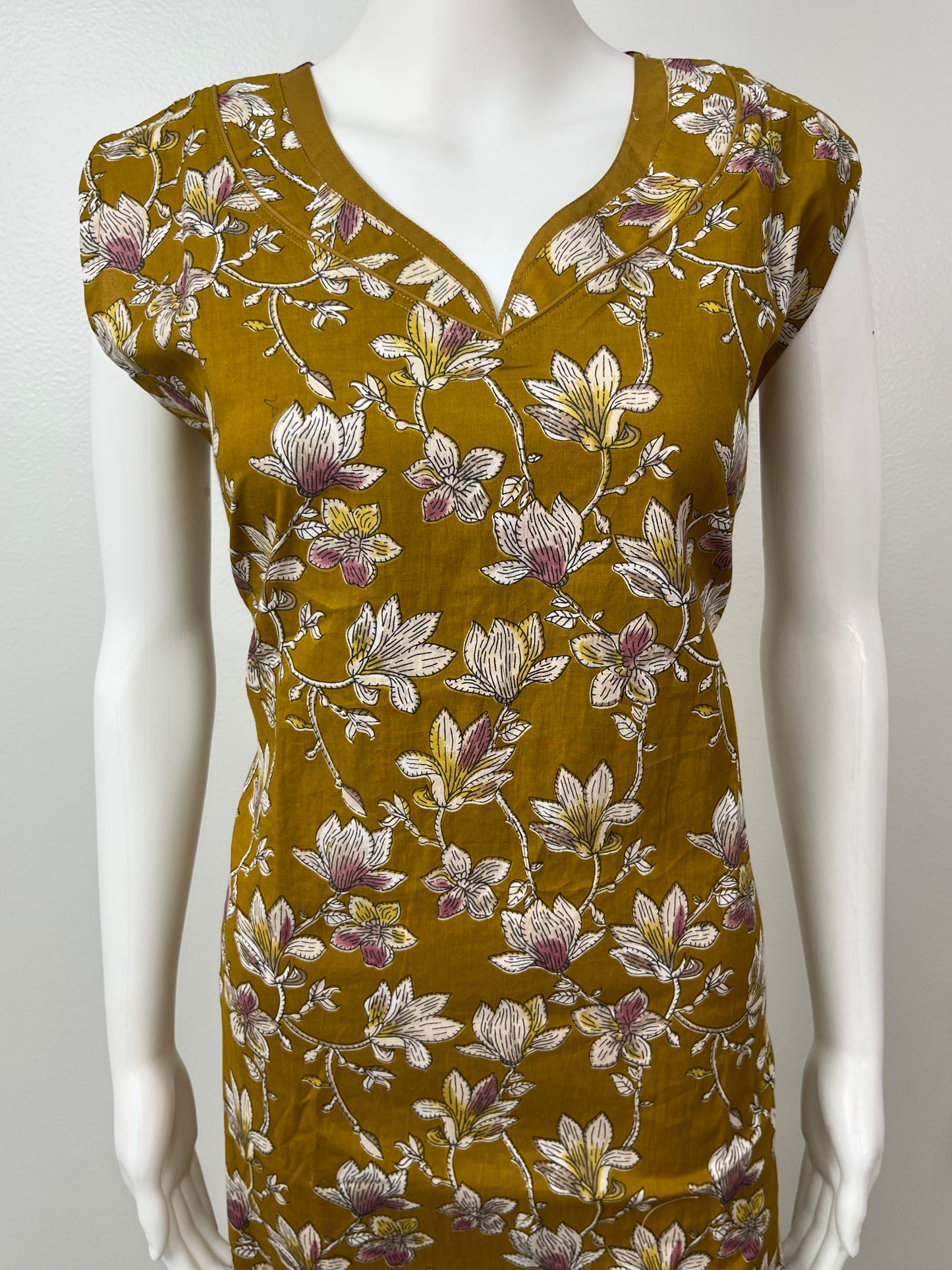 Mustard Pure Cotton Sleeveless Nighty for Women