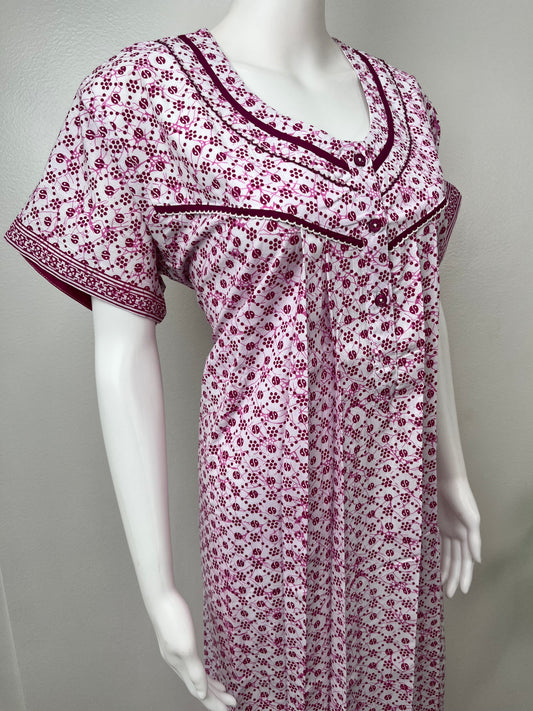 Pink Pure Pleated Cotton Nightgown