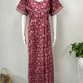 Maroon Pleated Pure Cotton Women's Nightgown