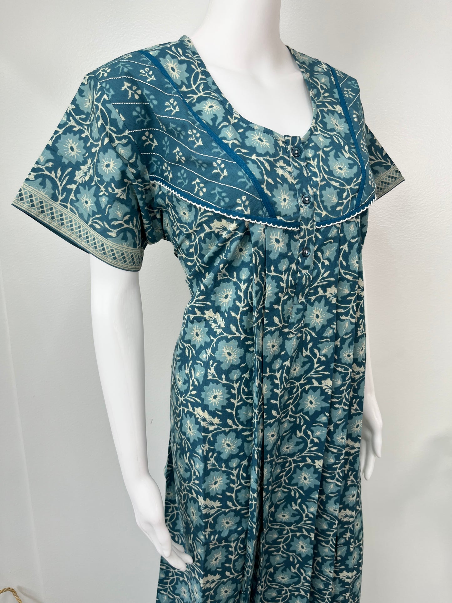 Teal Blue 100% Cotton Nightgown Comfortable & Elegant